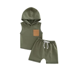 Toddler Baby Girl Boy 2Pcs Summer Sleeveless Hooded Top Shorts