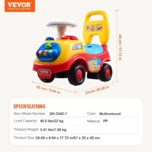 Toddler Ride On Push Car  W/ Music Steering Wheel