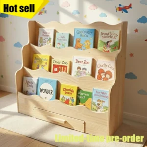 Natural Wood Forward Facing Kids Bookshelf