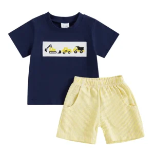 Toddler Baby Boy Shorts Set Tractor Embroidery 2Pcs