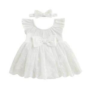 Toddler Girls Floral Print Sleeveless Romper Dress with Matching Headband