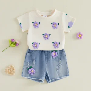 Summer Infant Baby Girls 3D Flowers Short Suit