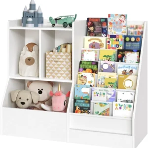 Kids Bookshelf with 7 Fabric Sling Shelves