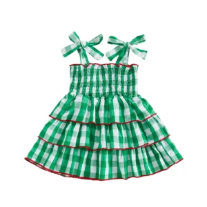 Adorable Toddler Girls Sleeveless Dress with Plaid Print and Layered Ruffles