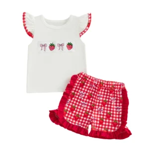 Girls Floral Print Ruffle Sleeve Tunic Top and Denim Shorts Set