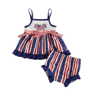 Toddler Girl Independence Day Outfit Red White Blue Stripe