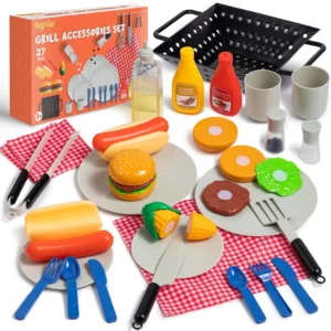 Joyfy 27 Pcs Kids Toy BBQ Grill Pretend Play Food Sets