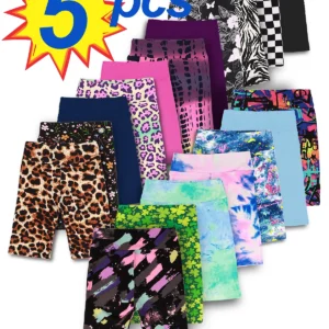 5pcs girls yoga band soft stretchy biker shorts