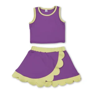 Sleeveless purple yellow scallop girls team active wear set