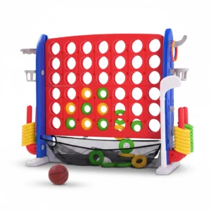 4-in-1 Giant Connect, Basketball Hoop, Ring Toss and Net Jumbo Outdoor Yard Game Set for Families Events