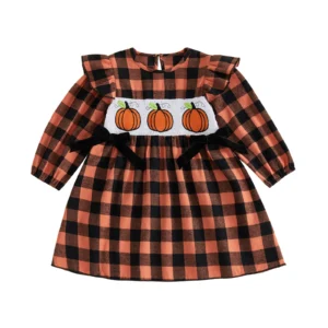 2026 New Toddler Baby Girls Halloween Dress Pumpkin Embroidery
