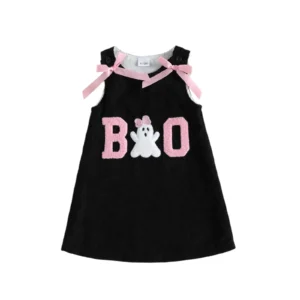 Girl-Halloween Sleeveless Bow Embroidered Sleeveless Corduroy Toddler