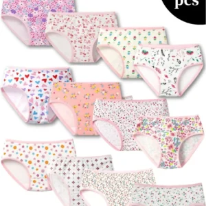 ZEKSAF 100% Cotton Girls Briefs, Cute Pink Hearts & Floral Lace Underwear