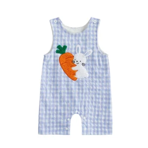 New Baby Boy Romper Cute Embroidered Sleeveless Buttons Short Jumpsuits